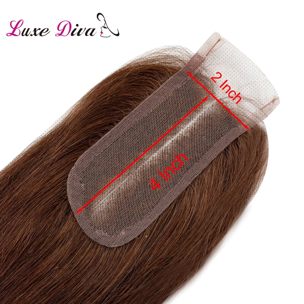 LUXEDIVA PreColored Straight Hair Weave Bundter Med Lace Lukning 4x2 Brasilianske Menneskelige Hår Extensions 99J #2 #4 Lys Brun Remy