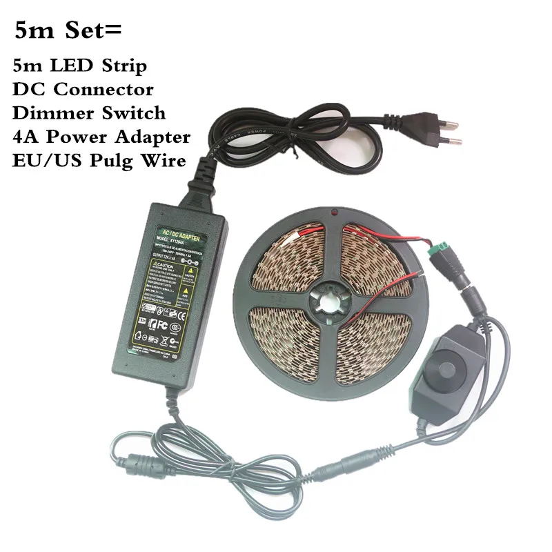 Uv-5050 SMD led strip light 395nm-405nm 5m Vandtæt UV-Black Light+12v power adapter+Lysdæmper Ultraviolet Tape lampe DC12V
