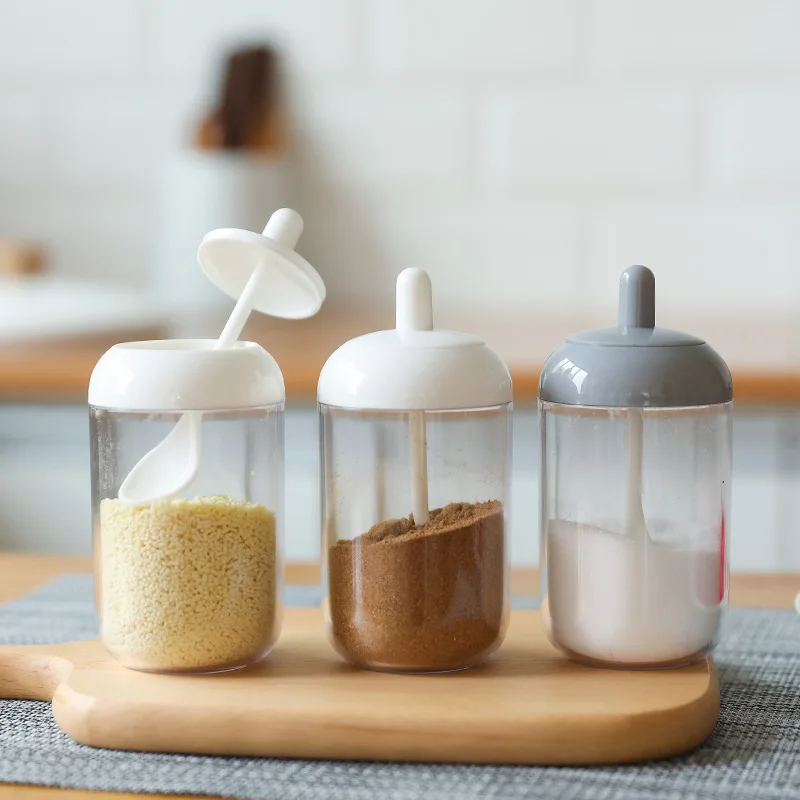 Kreative Dampproof Krydderier Kasser med låg og Skeer Gennemsigtige, Enkle Design Nordiske Køkken opbevaringskasser til Salt