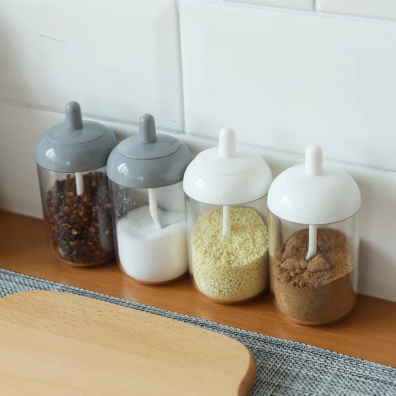 Kreative Dampproof Krydderier Kasser med låg og Skeer Gennemsigtige, Enkle Design Nordiske Køkken opbevaringskasser til Salt