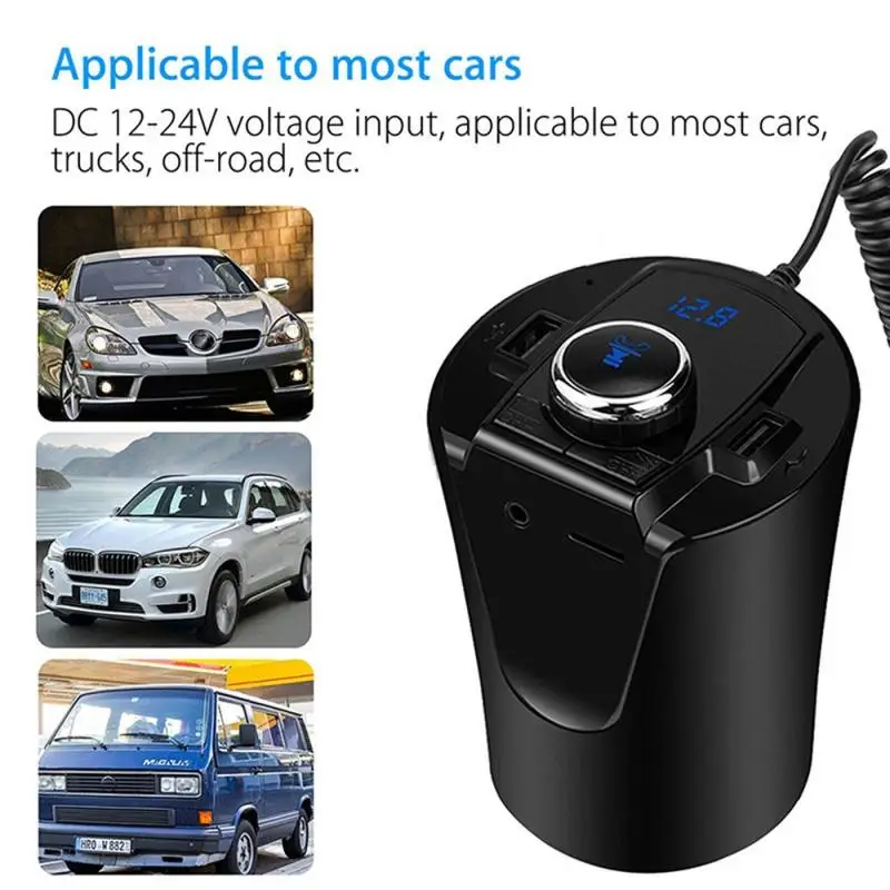 Bil Bluetooth FM-Senderen Modulator MP3-Afspiller, håndfri bilsæt Kop Stil cigarettænderen Splitter Auto Oplader