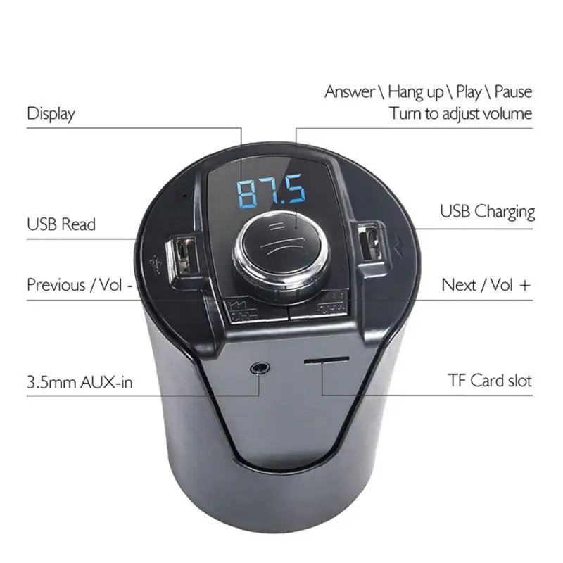 Bil Bluetooth FM-Senderen Modulator MP3-Afspiller, håndfri bilsæt Kop Stil cigarettænderen Splitter Auto Oplader