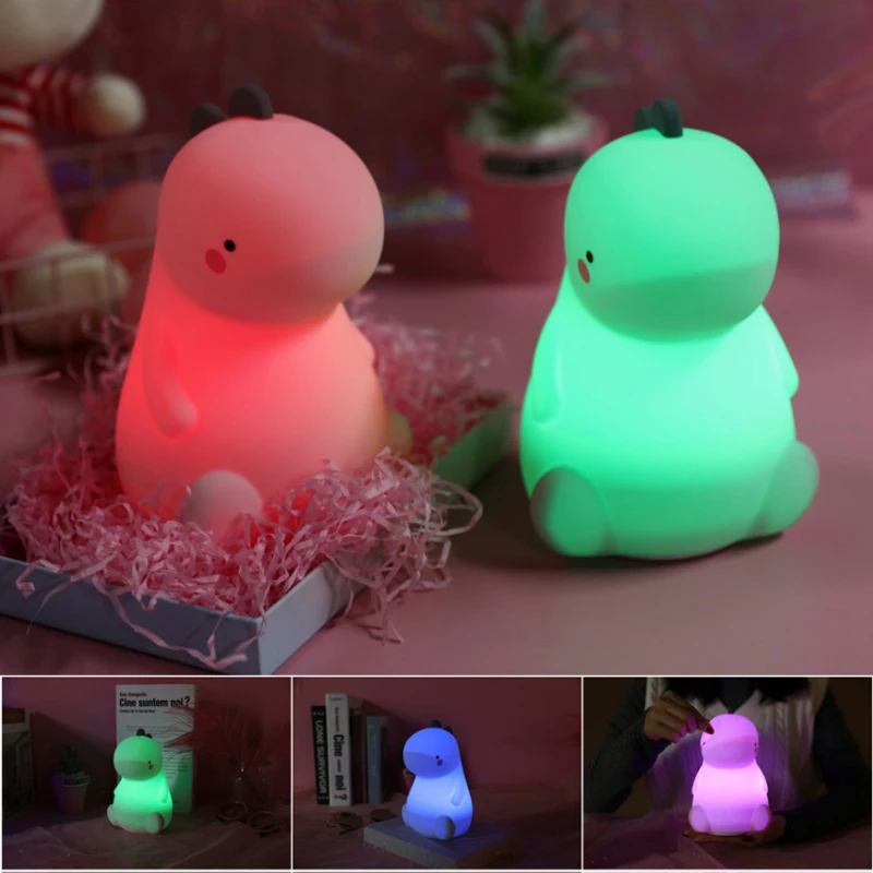 USB-Genopladelige LED Silikone Dinosaur Nat Lampe Børn Julegave