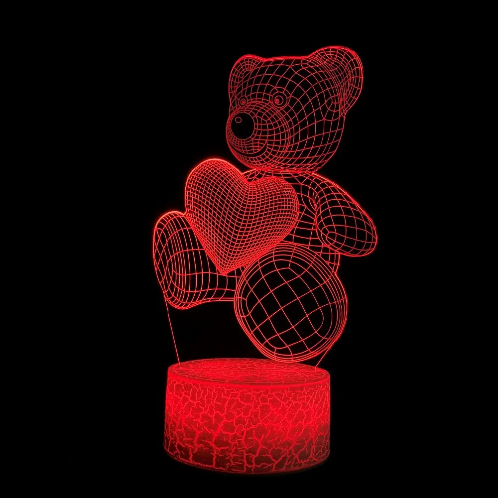 Teddy Hjertet Bære 3D-Lampe Belysning LED USB Humør Tabel Kærlighed Night Light Action Toy Tal Luminaria Barn Kid Legetøj Nyhed Gave