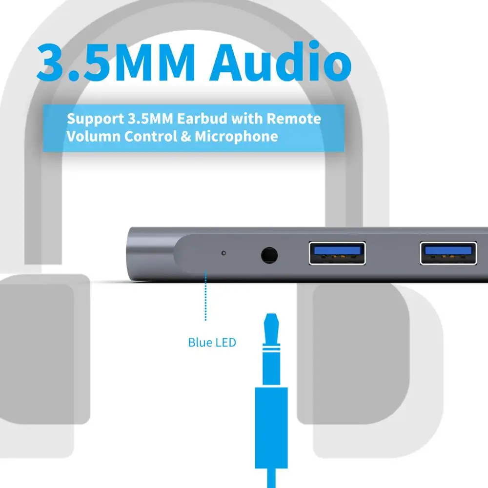Tebe 5-I-1 USB-C-Hub Type C 4K-HDMI-Adapter 3,5 mm Audio Jack USB-C til USB 3.0/2.0 60W Type-c og PD-Dockingstation Til Macbook