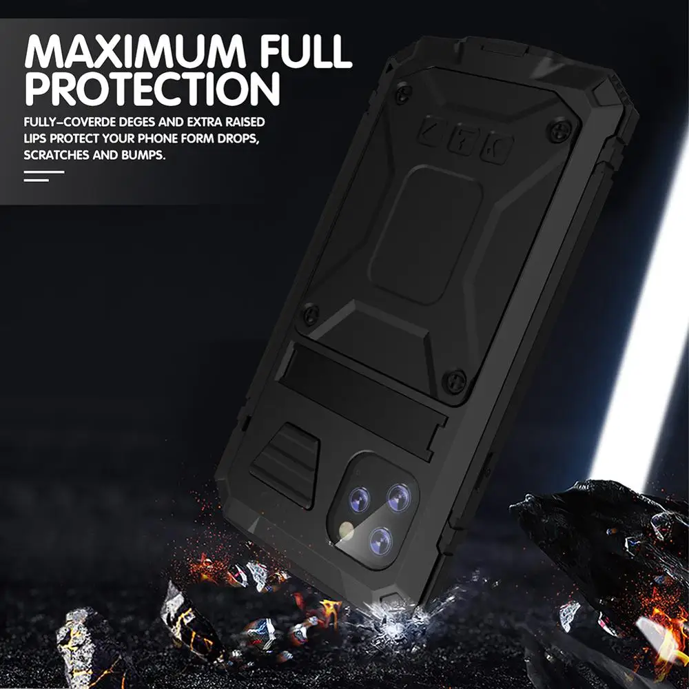 R-Bare Tunge Rustning Phone Case For iPhone 12 Mini Metal Aluminium Beskyttende Dække Sagen med Støtteben Til iPhone 12 Pro Antal