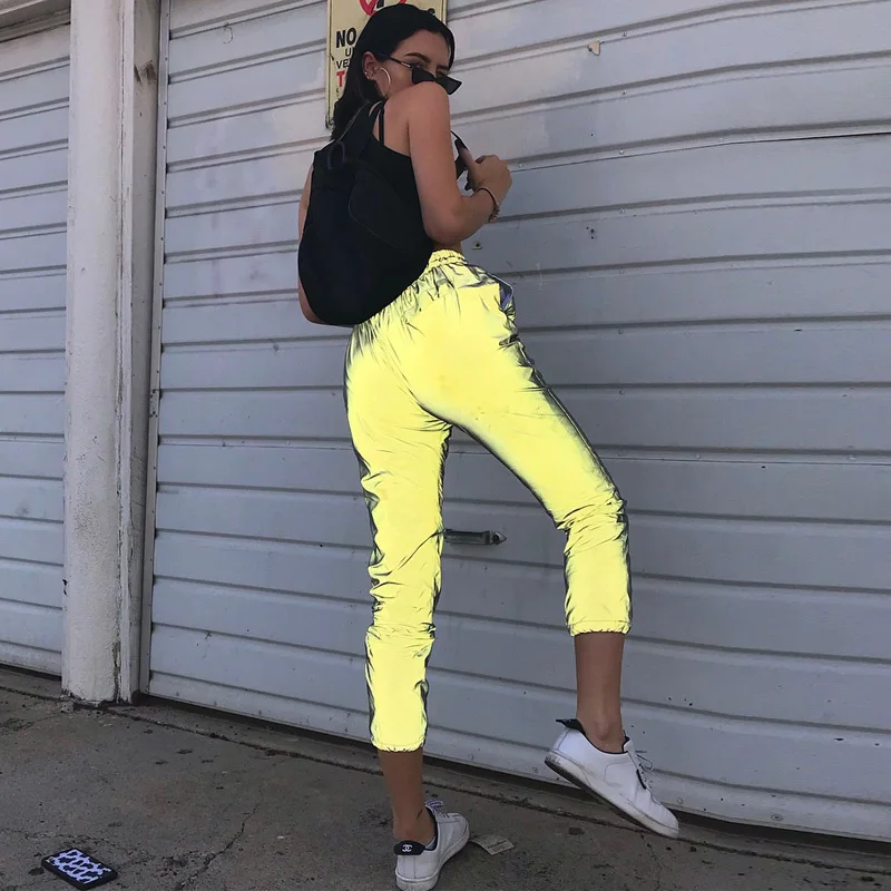 2019 nye flash reflekterende jogger pants kvinders afslappet grå solid streetwear bukser