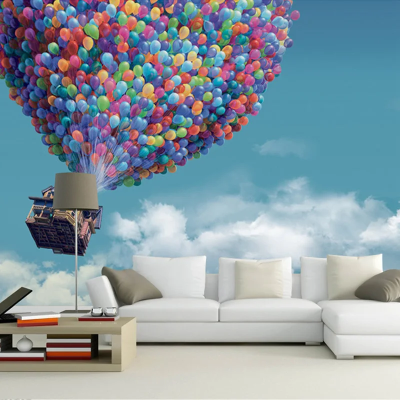 Brugerdefinerede Foto Tapet 3D vægdekorationer Tapet Luftballon, Blå Himmel, Hvide Skyer i Baggrunden Stort vægmaleri Stue
