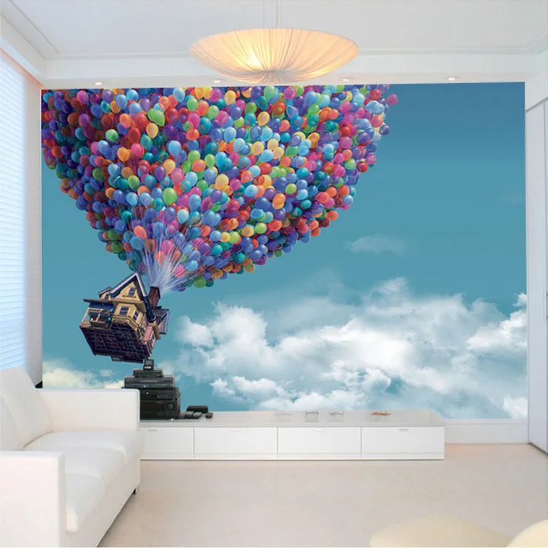 Brugerdefinerede Foto Tapet 3D vægdekorationer Tapet Luftballon, Blå Himmel, Hvide Skyer i Baggrunden Stort vægmaleri Stue