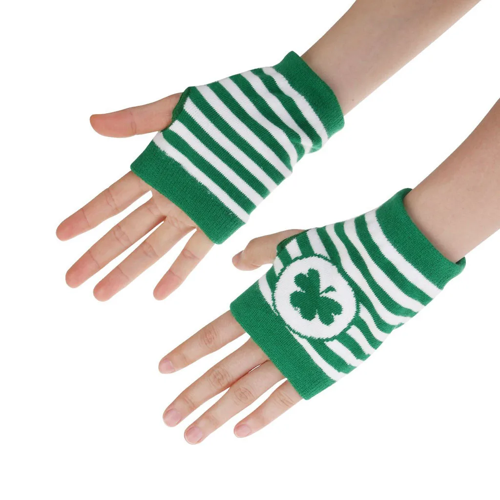 1 Par Kvinders Ny Trend Irske St. Patrick ' s Day Shamrock Stribet Party Handsker guantes para artritis Fingerløse handsker 8.13