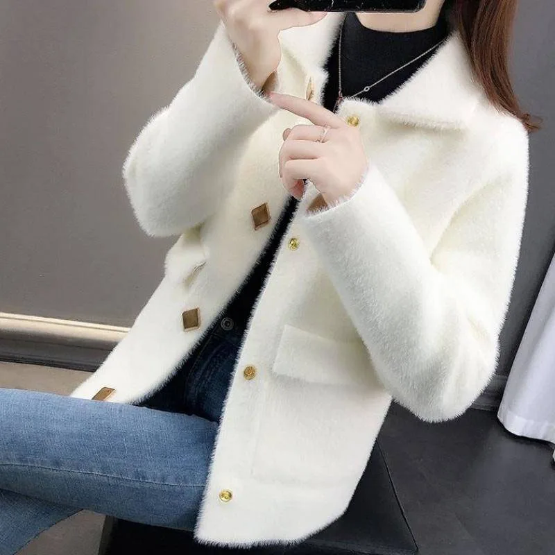 2020 Kvinders Ikke-Kaste Mink Imiteret Pels Efteråret Og Vinteren Ny koreansk Knappen Tyk Pels Lady Sweater Strikket Cardigan L25