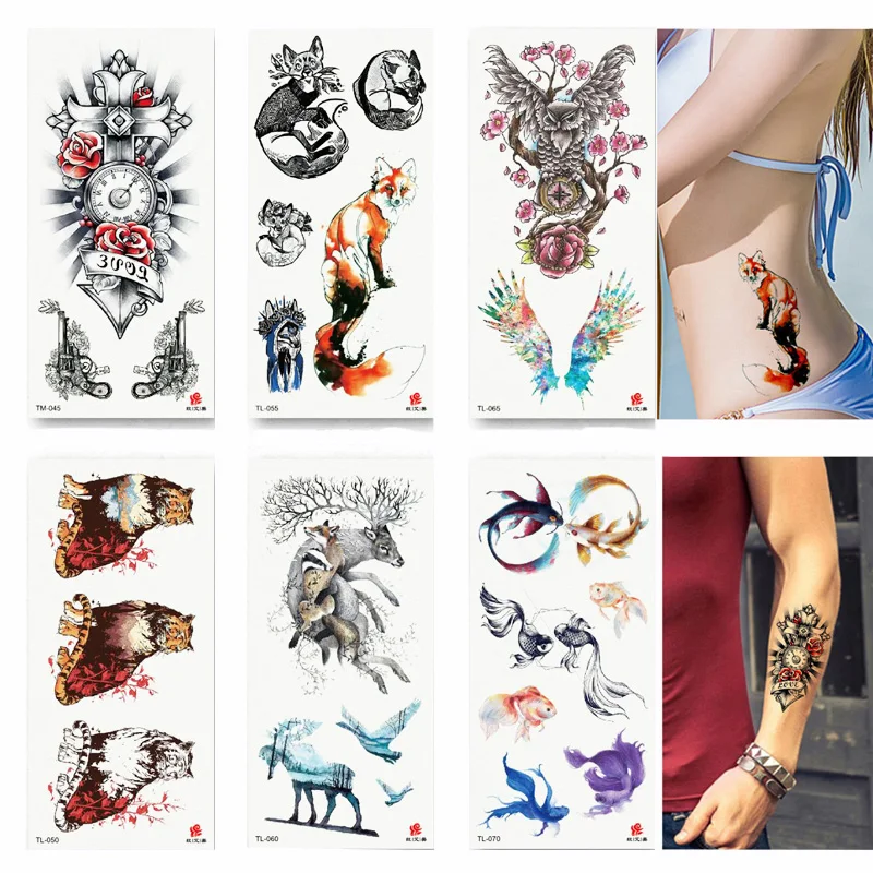 50stk/masse Vandtæt midlertidig tatovering klistermærker på kroppen art 3D-fjer steg eagle mønster falske tatoveringer klistermærker