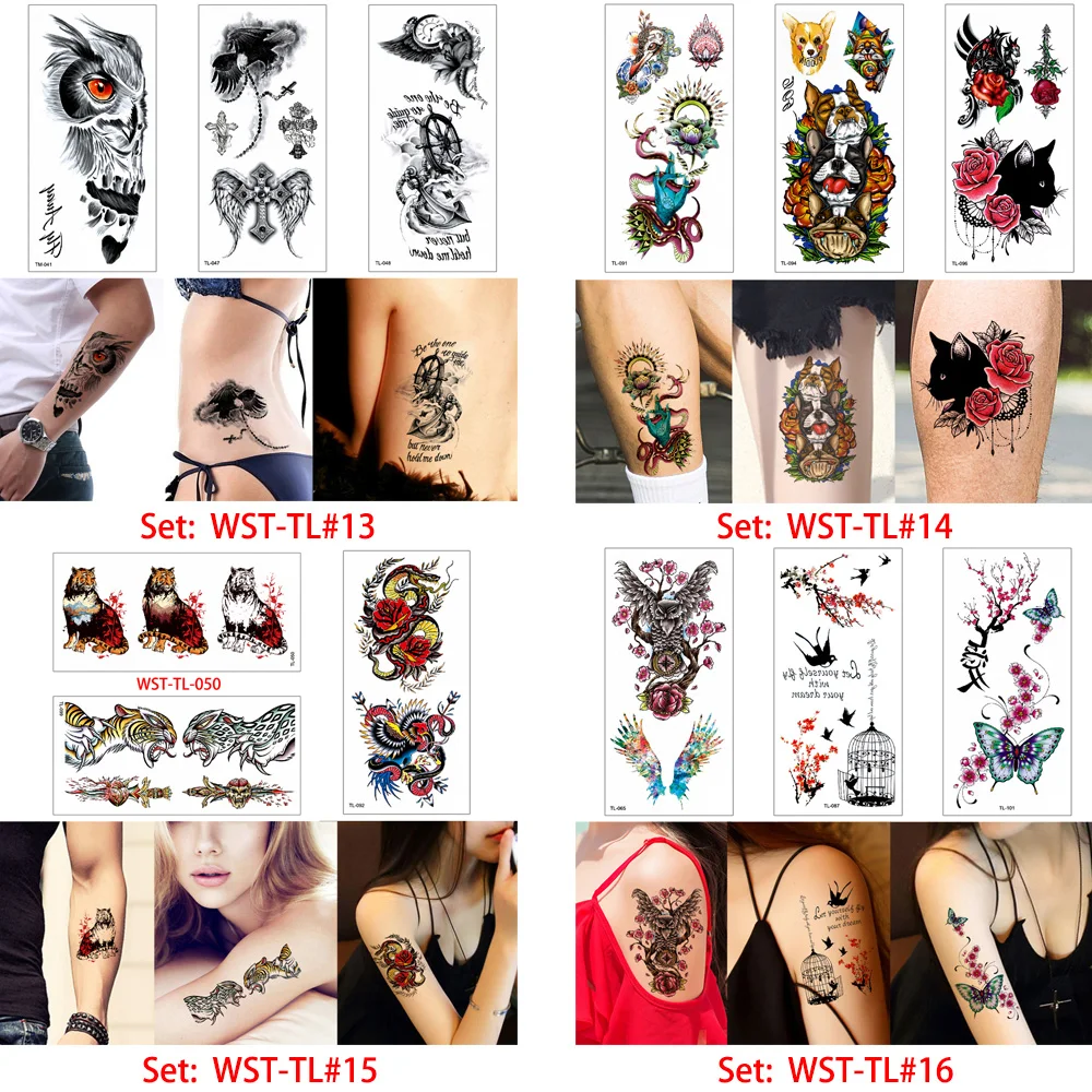 50stk/masse Vandtæt midlertidig tatovering klistermærker på kroppen art 3D-fjer steg eagle mønster falske tatoveringer klistermærker