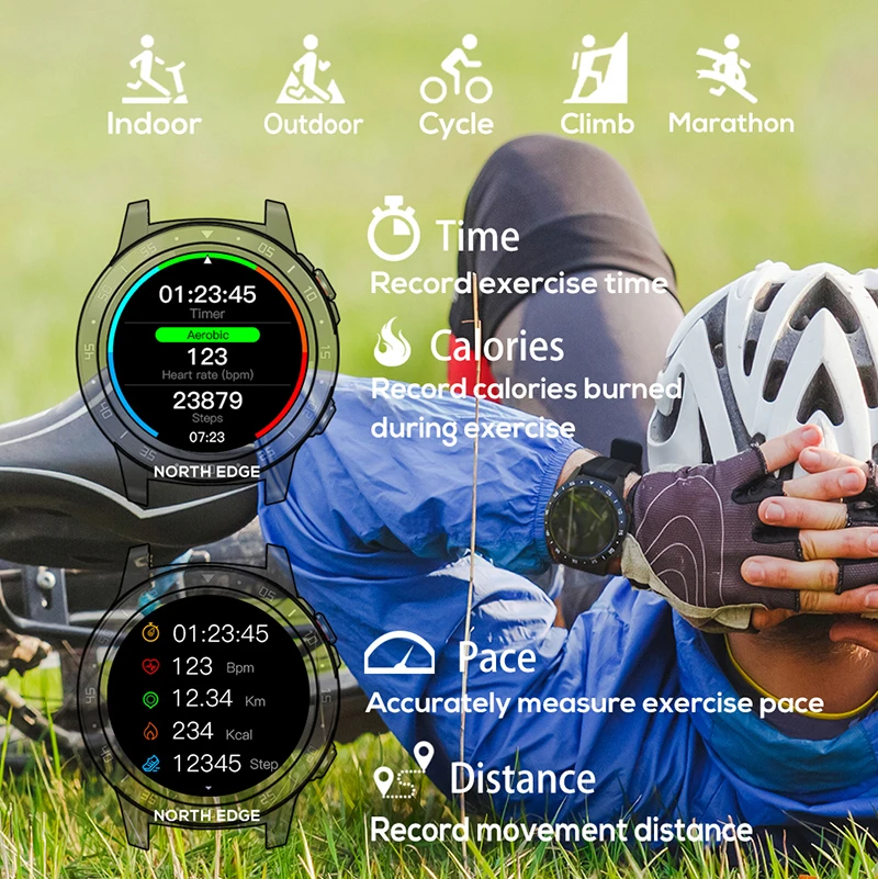 Nord Edge GPS-sportsur Bluetooth Opkald, Multi-Sport-Mode Kompas Højde Udendørs Løb Musik Smart Ur med puls