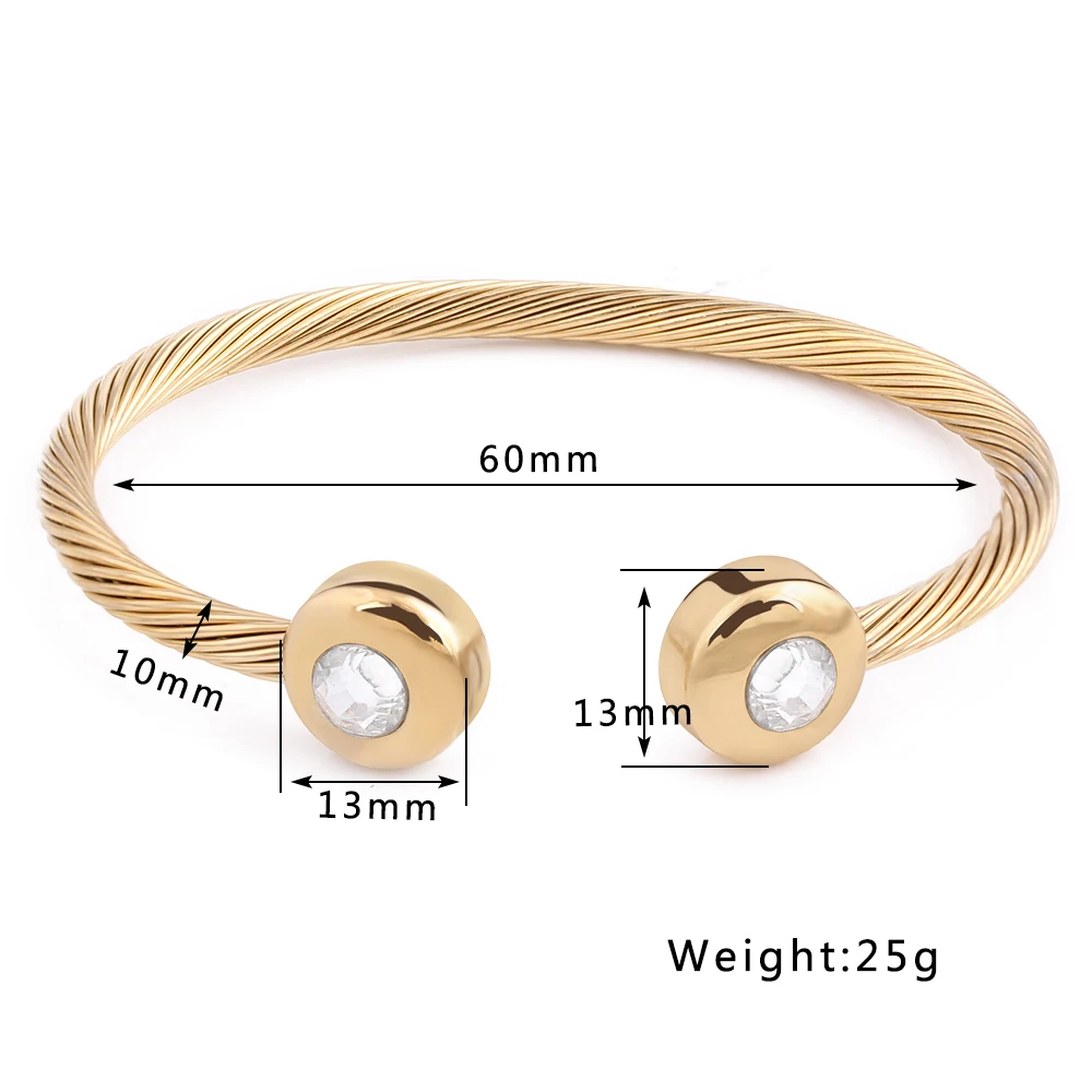 Wholeale Guld-Farve Open Bangle Titanium Stål Kabel-Wire Mesh Klar Krystal Armbånd Armbånd Til Kvinder
