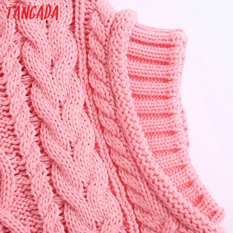 Tangada korea smarte kvinder pink rullekrave twist vest jumper vintage ladies short stil sød strikket toppe BE936