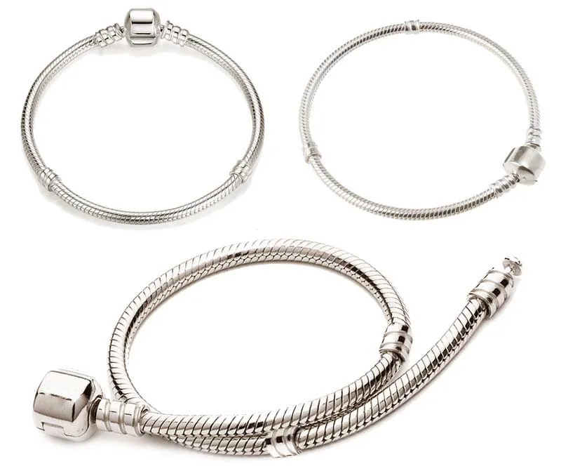 Original 925 Solid Silver Snake Knogle Charme Armbånd, Armringe Bryllup Smykker til Kvinder, Lang 16-23cm