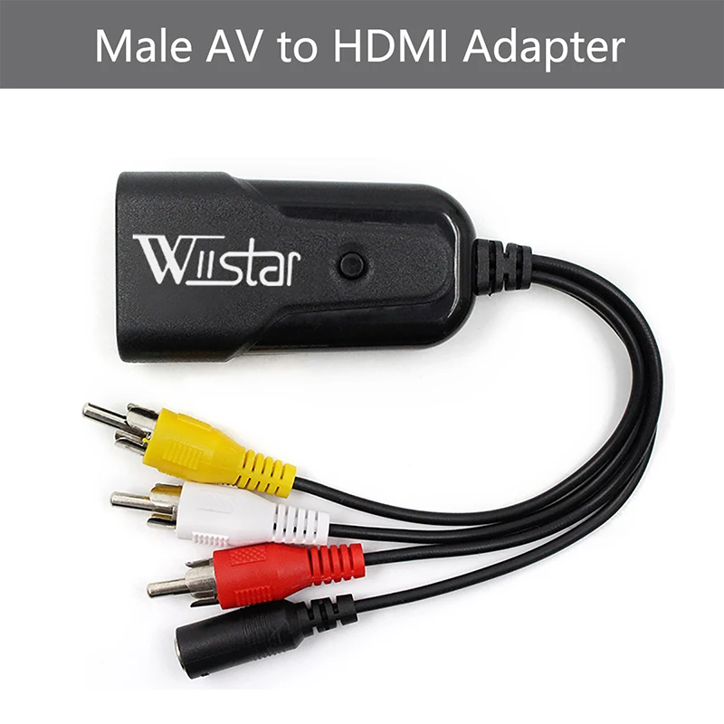 Wiistar Nye AV-til-HDMI Video Converter Box AV2HDMI RCA AV-HDMI-CVBS-til-HDMI-Adapter til HDTV TV, PS3, PS4-PC DVD-Xbox-Projektor