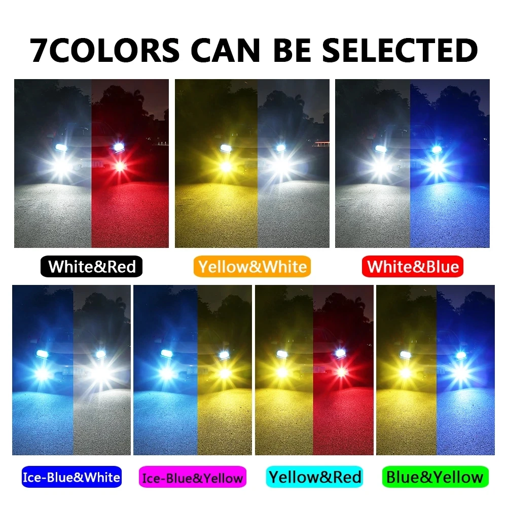2x To Farve-LED-tågelygter 12V 24v Pærer til Bil H8 H11 H16 9005 HB3 9006 HB4 Auto Kører Lampe 3030 24SMD Hvid Rød Gul