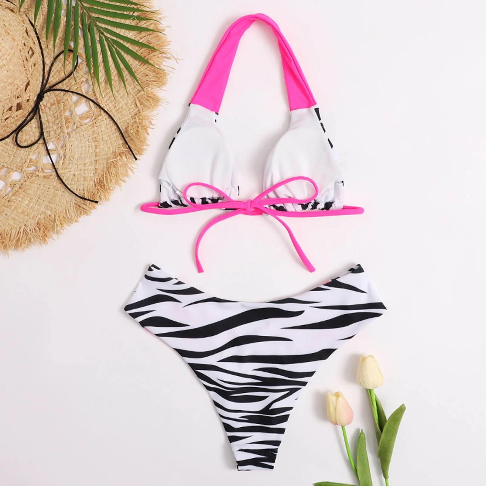 Kvinders badetøj Mode Nyhed Fantastisk Stribe Udskrivning Sexet Halterneck Hals Delt Bikini Badedragt Купальник 2020 Новинка