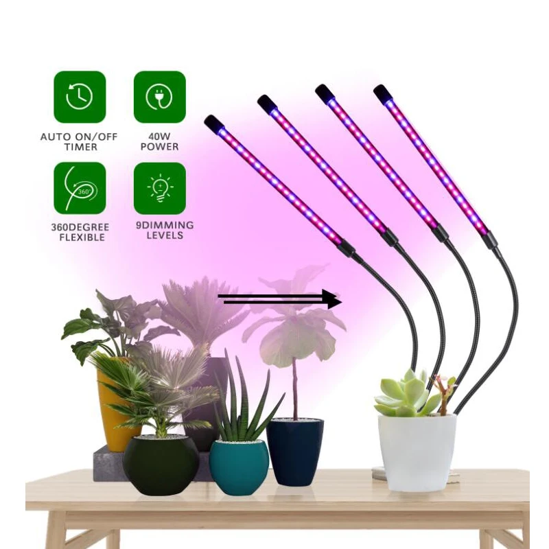 4 Hoveder LED vækst Lys Fulde Spektrum Phyto-Lampe USB-Clip-on Vokse Lampe til Planter Indendørs Planter Blomst Vokse Telt Max Fitolamp