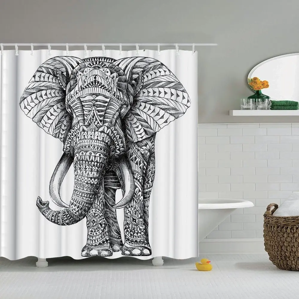 Dafield Elefant-Brusebad Gardin Elefant Abstrakte Vintage Indiske Farverige Boheme Boho Stil Olie Maleri Badeforhæng