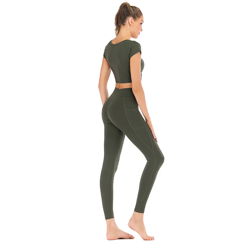 Kvinders Træning Sæt 2 delt Sæt-Sømløse højtaljede Leggings og en Afgrøde Top Yoga Sportstøj Sæt