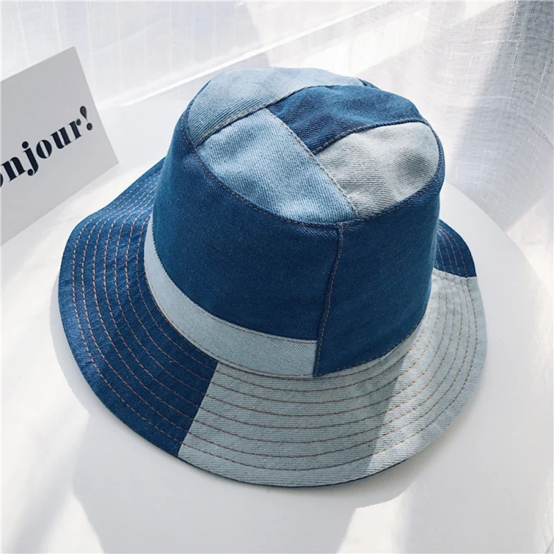 Japansk Denim Blå Unisex Bucket Hat Retro Syning Par Casual Streetwear Efteråret Hat Fiskeren Hat