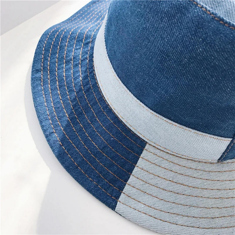 Japansk Denim Blå Unisex Bucket Hat Retro Syning Par Casual Streetwear Efteråret Hat Fiskeren Hat