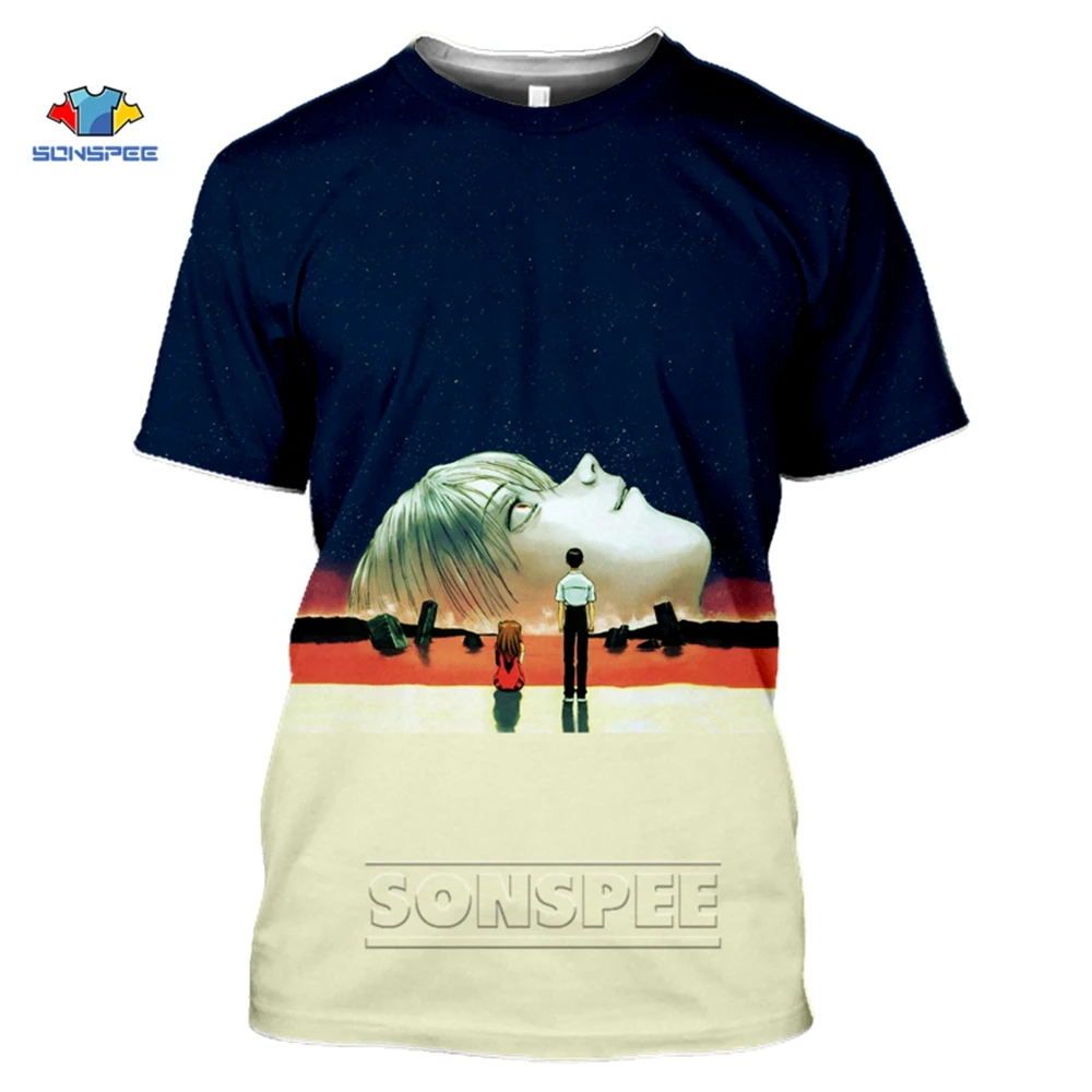 SONSPEE Genesis Evangelion Asuka Animationsfilm T-Shirt Mænd 3D-Print Sommer Top Tees Rund Hals Hvid T-Shirts Æstetiske Harajuku Tøj