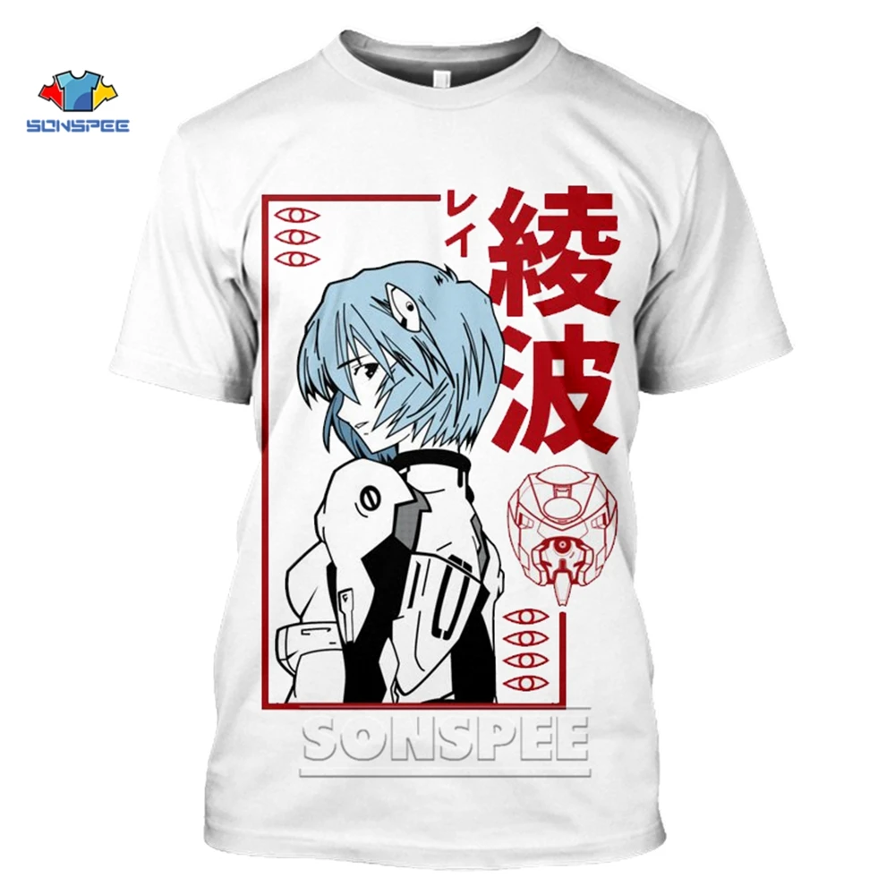SONSPEE Genesis Evangelion Asuka Animationsfilm T-Shirt Mænd 3D-Print Sommer Top Tees Rund Hals Hvid T-Shirts Æstetiske Harajuku Tøj
