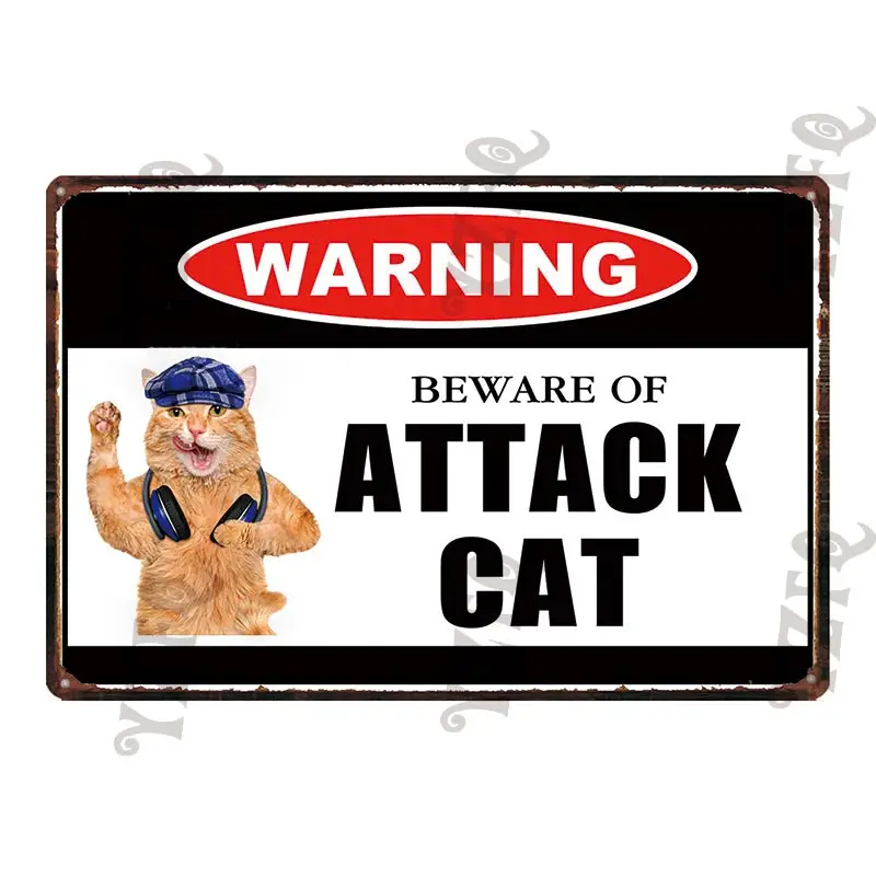 Advarsel Tegn på Angreb Kat Metal Tegn Dejlig Kat Shabby Chic Retro Plate Wall Bar Pet Shop Hjem Kunst, Håndværk, Indretning 30X20CM DU-4747A