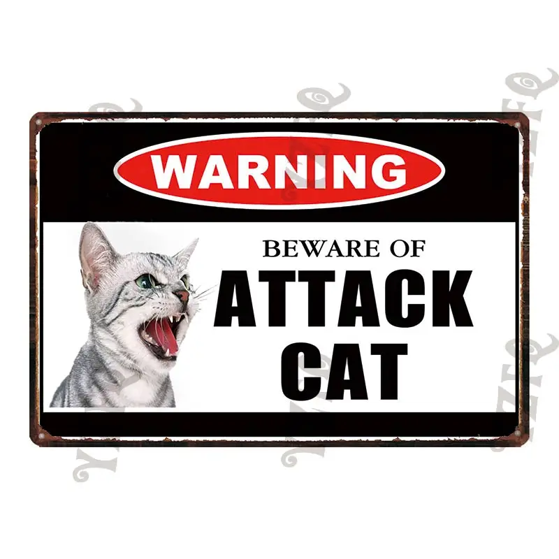 Advarsel Tegn på Angreb Kat Metal Tegn Dejlig Kat Shabby Chic Retro Plate Wall Bar Pet Shop Hjem Kunst, Håndværk, Indretning 30X20CM DU-4747A