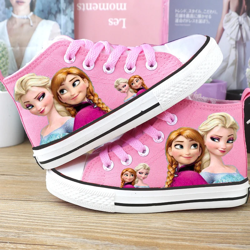 Disney tegnefilm pige prinsesse elsa sko high-top børns lærred sko frosne sneakers studerende, Non-slip og let sko