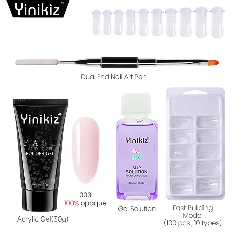 Yinikiz 30 ml 4stk Akryl Gel Sæt Udvide Hurtige UV-Builder Gel-Glide-Løsning Nail Form Nail Art Pensel Søm Værktøjer Kit