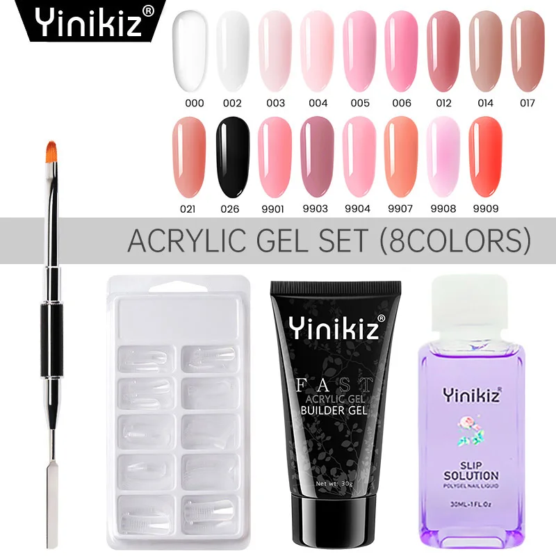 Yinikiz 30 ml 4stk Akryl Gel Sæt Udvide Hurtige UV-Builder Gel-Glide-Løsning Nail Form Nail Art Pensel Søm Værktøjer Kit
