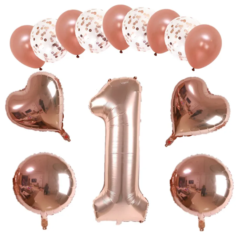 14pcs/meget Stor Størrelse, 40inch rose gold Foil Nummer 1 Ballon med hjertet runde konfetti latex bolde fødselsdag part Indretning Globos