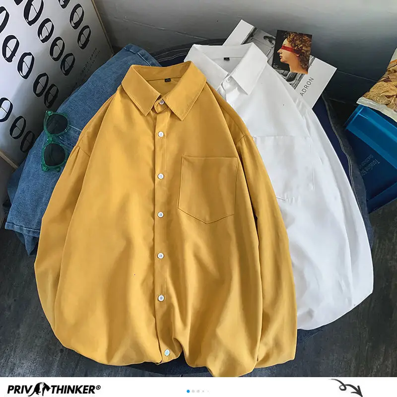 PR Solid Farve Overdimensionerede Grundlæggende Skjorter til Mænd 2020 Harajuku Mænd Afslappet langærmet Shirt, Toppe Streetwear Mand Bluse