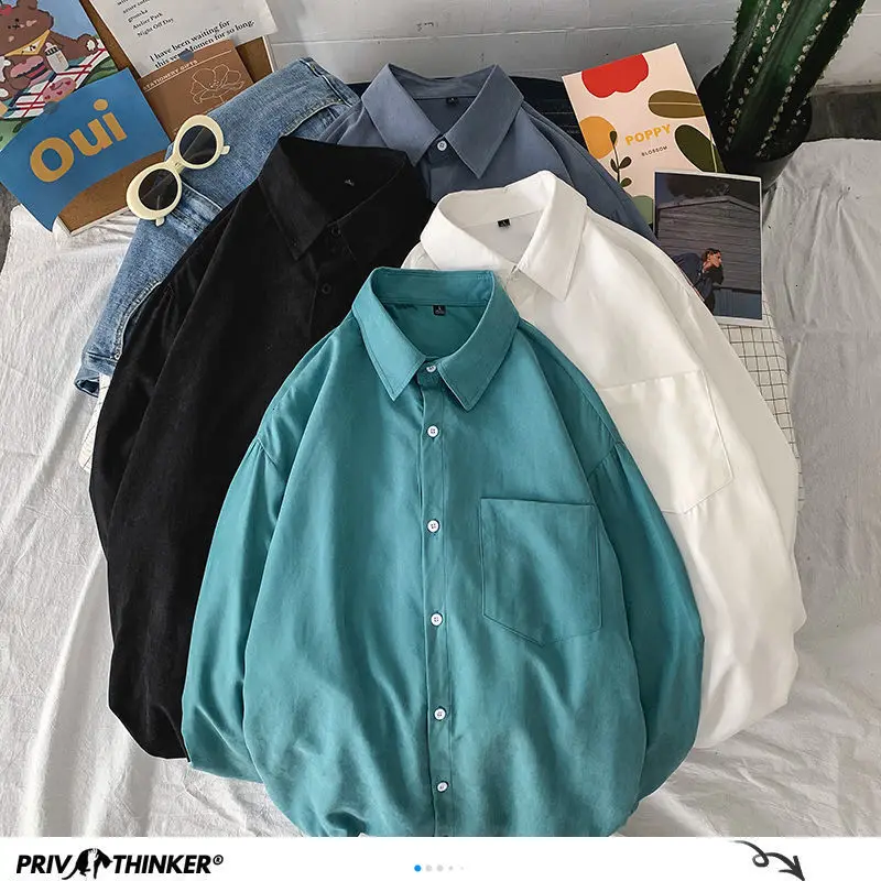 PR Solid Farve Overdimensionerede Grundlæggende Skjorter til Mænd 2020 Harajuku Mænd Afslappet langærmet Shirt, Toppe Streetwear Mand Bluse