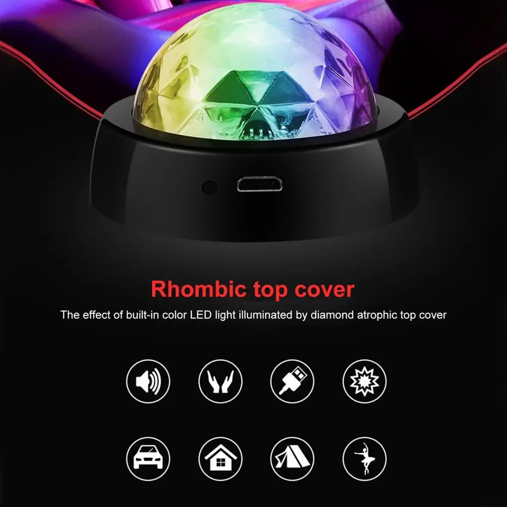 LED USB Bil Atmosfære, Lys, Lyd Kontrol Crystal Magic Ball Disco Lampe RGB Farverige Musik, Lyd, Lys, DJ Lys