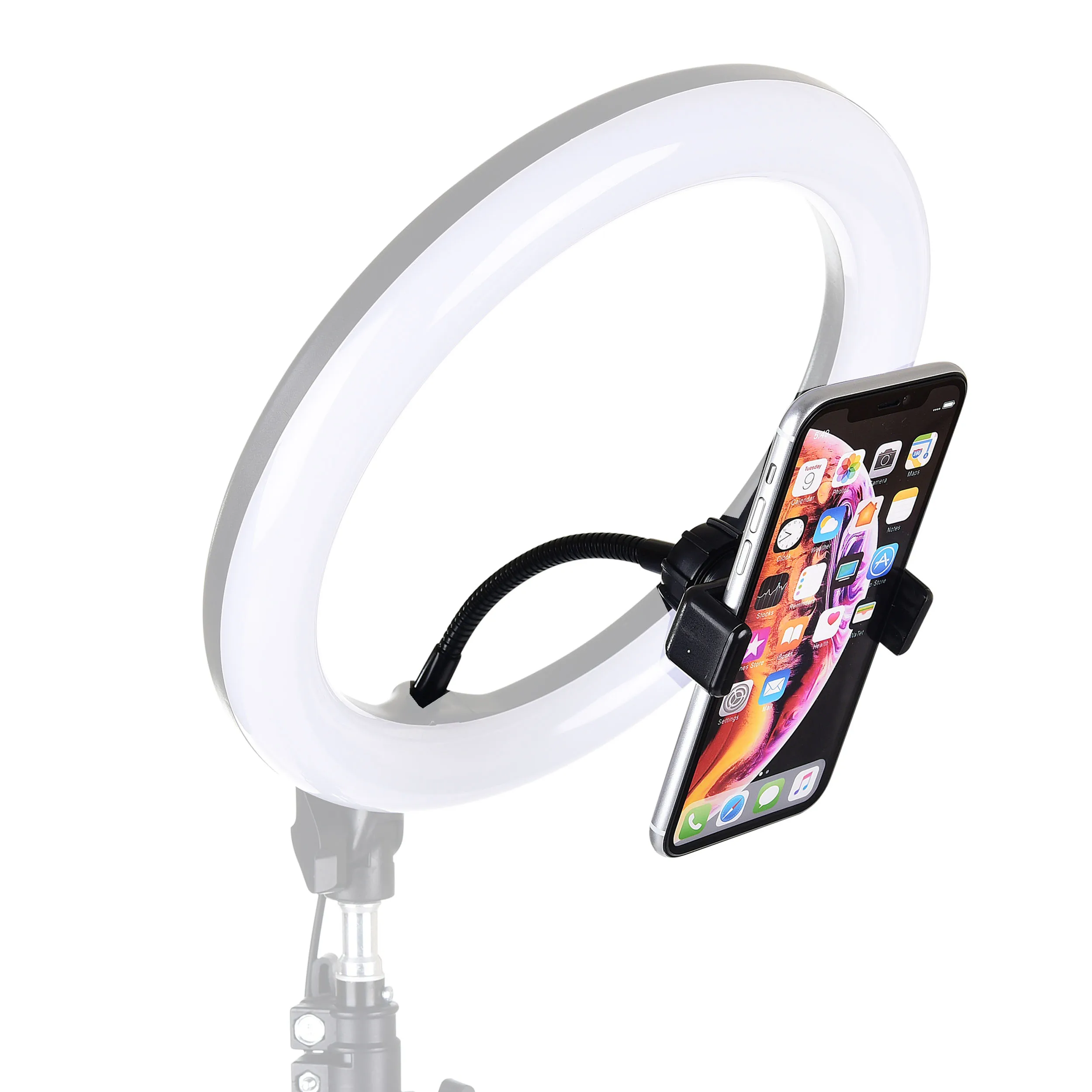 360 Roterende Svanehals Arm Telefon Holder til Ring Lyset Stå Live Stream Makeup Sort