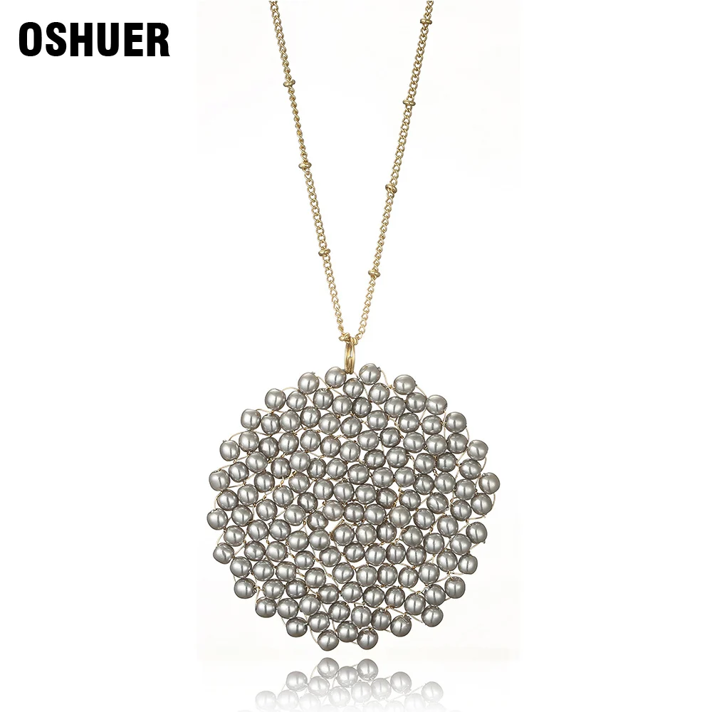 OSHUER 11 farver hånd-vævet crystal Lange halskæder, vedhæng fashion kvinder pearl smykker statement halskæder&vedhæng til kvinder