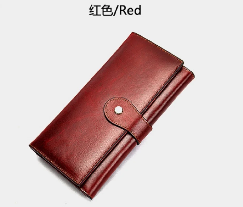 Læder kobling taske lang tegnebog vintage læder tegnebog multi-funktion card wallet