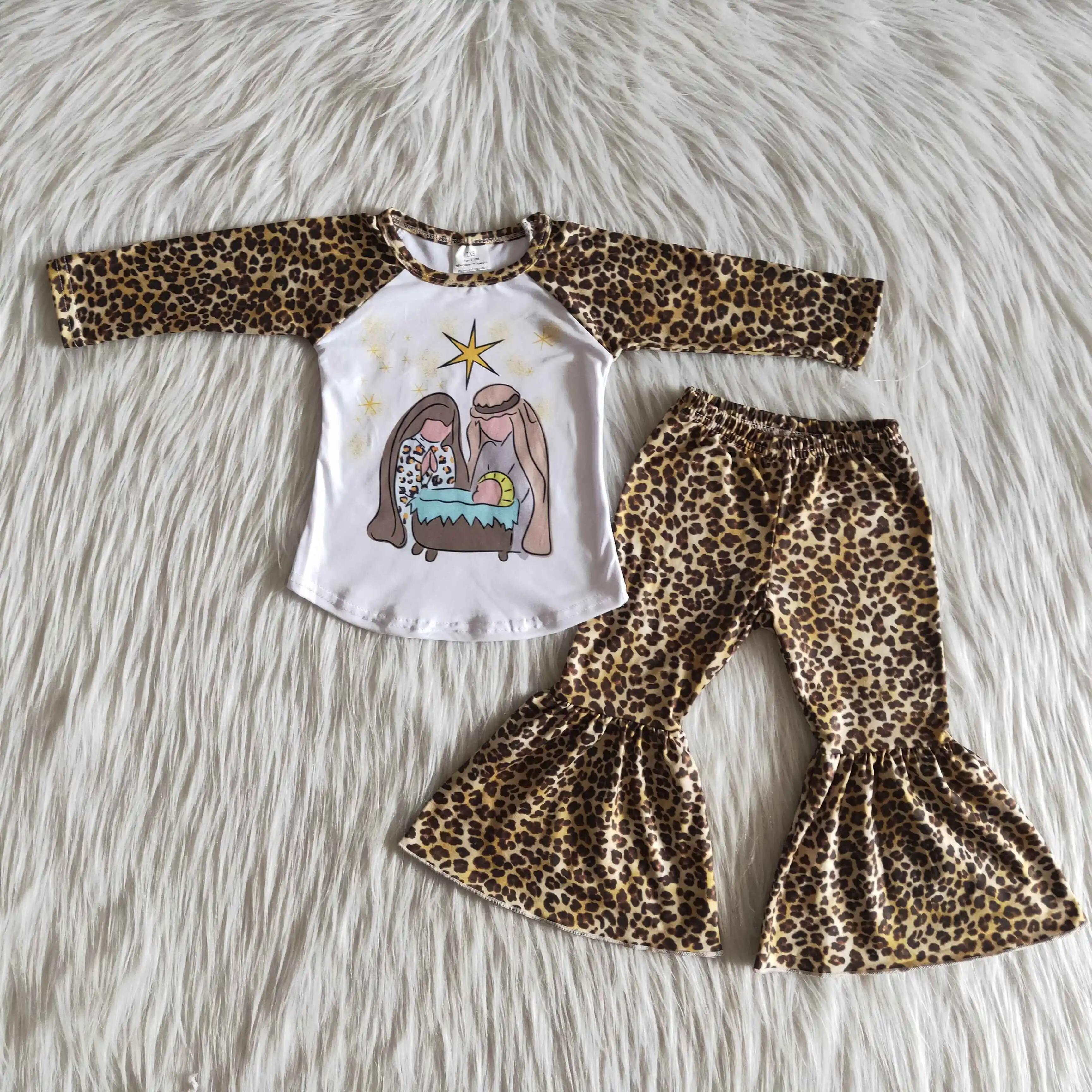 Klassiske tegneseriefigur leopard print pige T-shirt Jul børnetøj baby girl ' s klokke bunde mode 2-delt sæt
