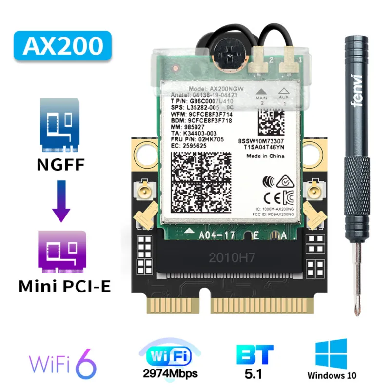 Wi-Fi-6 Intel AX210 Mini-PCI-E Network Card AX200NGW 2400Mbps 802.11 ax/ac Bluetooth 5.1 2.4 G/5 ghz Trådløse Adapter Til Windows10