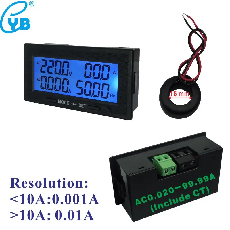 YB5140DM-Z Spænding Øvre og Nedre alarmgrænse Output AC Digital Voltmeter Amperemeter Power Meter Amp Hz 20A 100A 200A Split CT