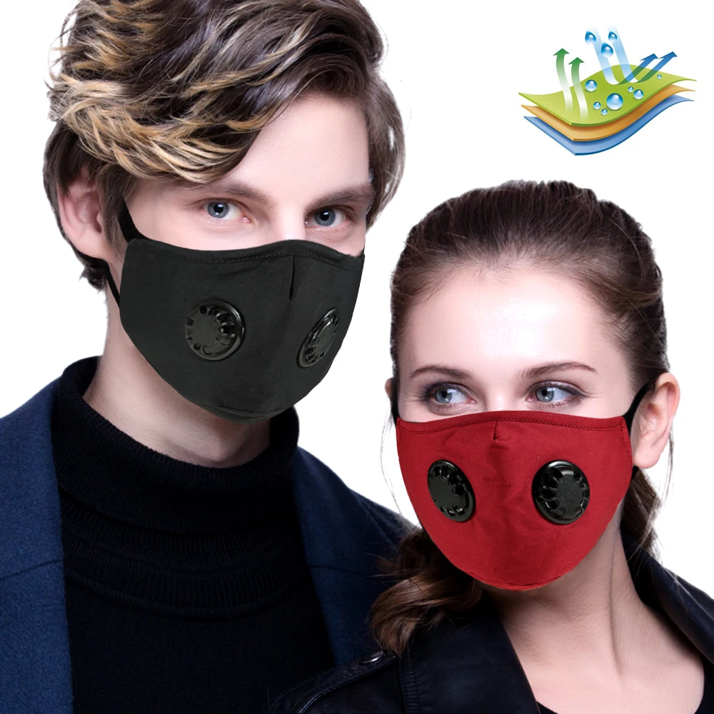 1stk Mode Dobbelt Ventil PM2.5 Munden Maske med 2 Udskiftelige aktivt Kul Filtre Maske Beskyttende Åndbar ansigtsmaske Ny