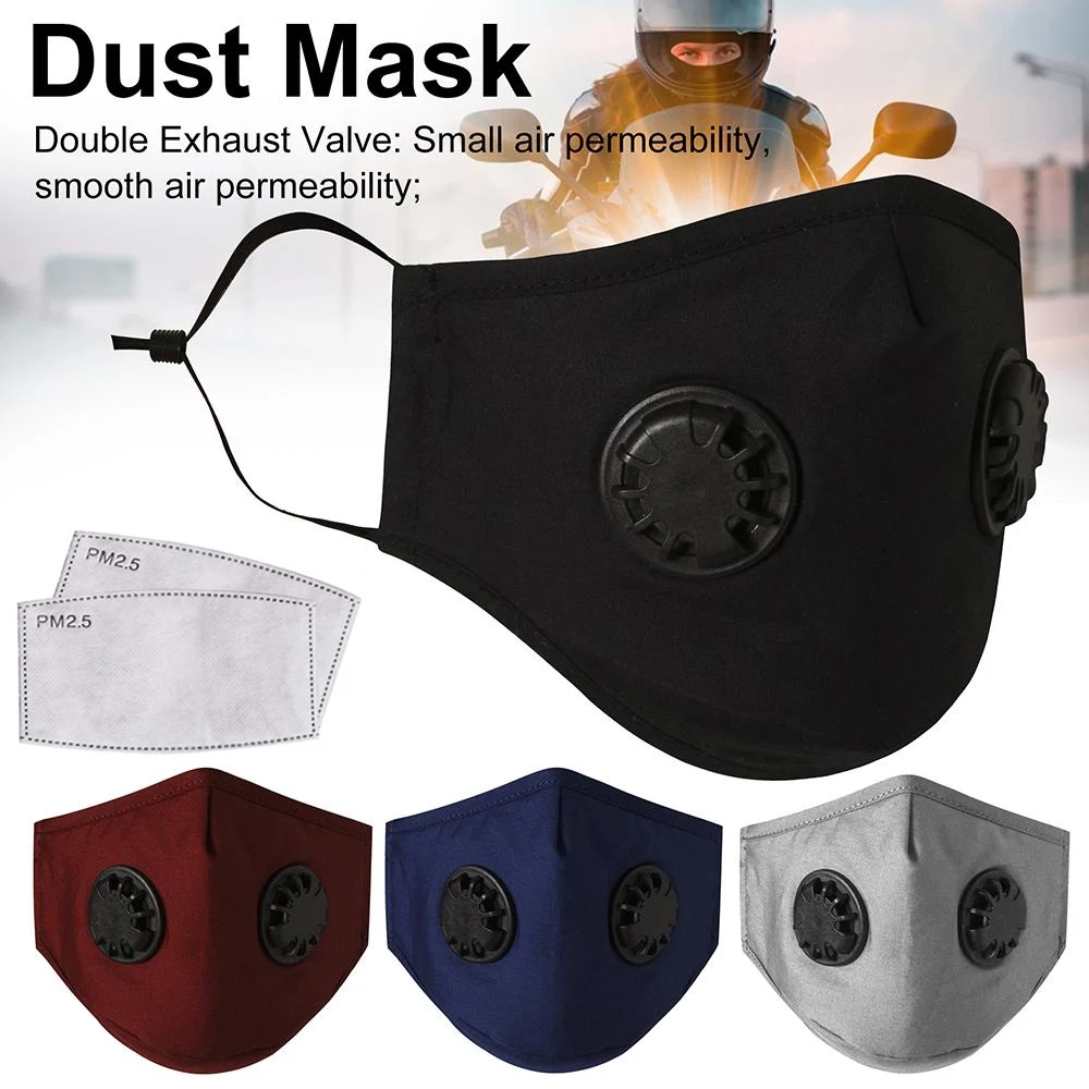 1stk Mode Dobbelt Ventil PM2.5 Munden Maske med 2 Udskiftelige aktivt Kul Filtre Maske Beskyttende Åndbar ansigtsmaske Ny