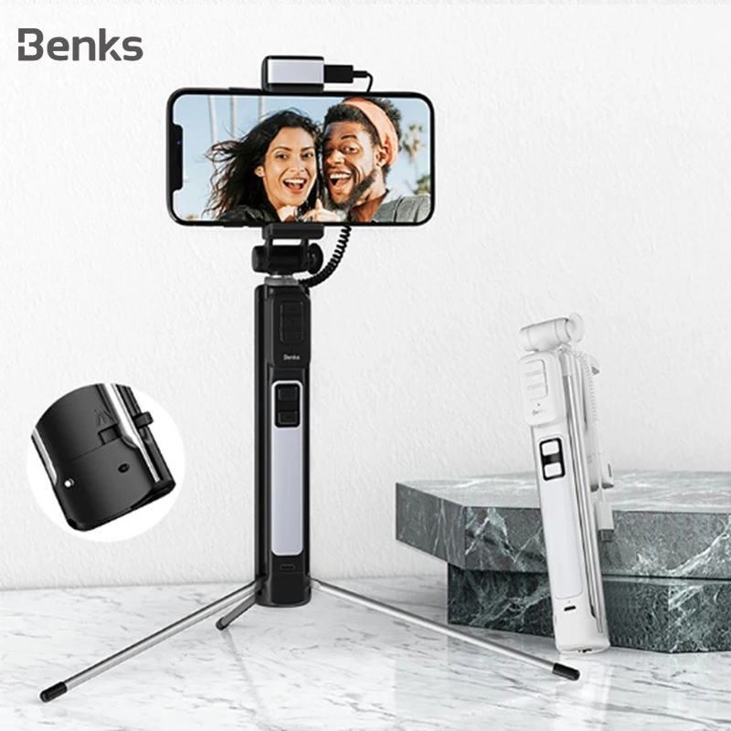 Benks Nye Trådløse Bluetooth-Selfie Holde fast Stativ kan Forlænges Med Udløseren Universal Fjernbetjening Til iPhone 11 XR Xiaomi