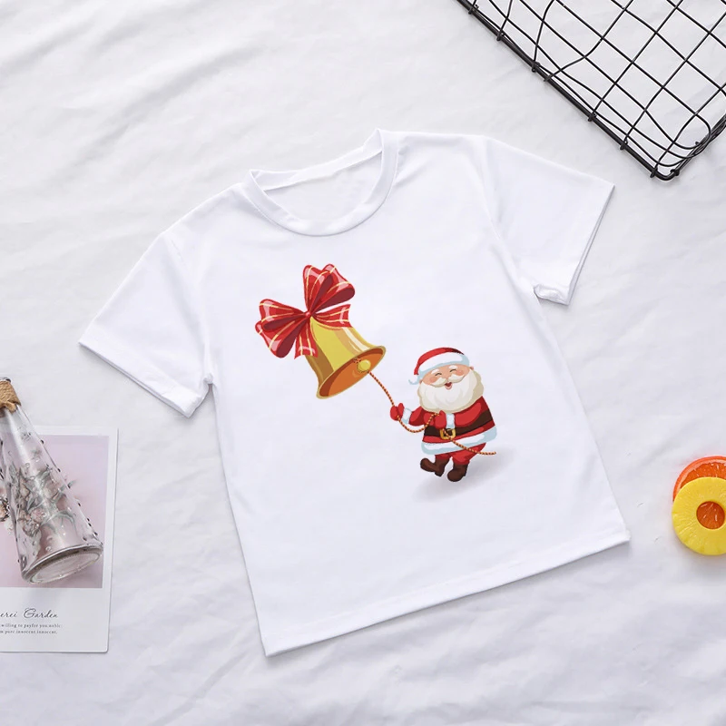 Udskrivning Jul Shirt Afslappet Sommer Kids Drenge T-Shirt Santa Claus Træ Elk Kawaii Dejlige Korte Ærmer Fashion Baby Pige Toppe